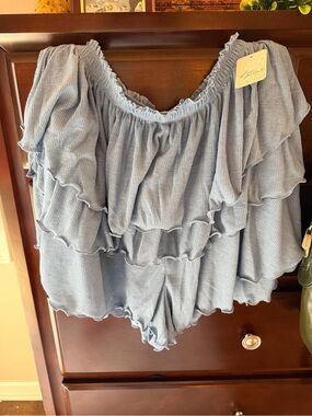 Free People Light Blue Ruffled Skort